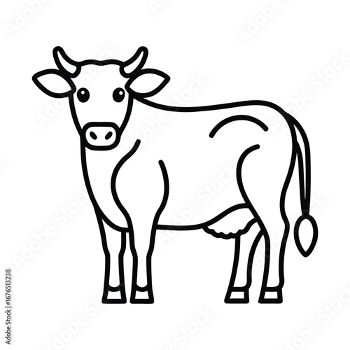 Simple Line Art Illustration of a Friendly Cow, Farm Animal, Dairy, Agriculture Icon