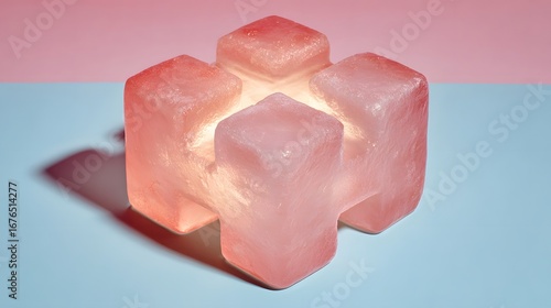 Wallpaper Mural A captivating, light-filled, pink puzzle-shaped object rests on a pastel background, showcasing a delicate design and muted tones. Torontodigital.ca