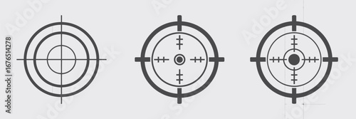Vector set of various gun sight and crosshair target icons, a collection of aim symbols for focus and precision concepts