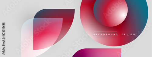 Abstract shapes overlap, creating vibrant color gradients. Modern design features smooth transitions, light background. Minimalist aesthetic.