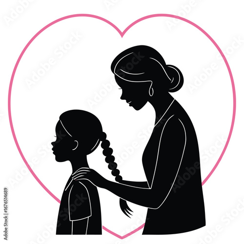 Parent-Child Bond Silhouette Tender Hair Braiding Artwork
