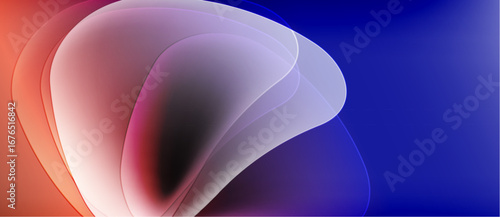 Abstract fluid shapes blend, creating vibrant color gradients. Soft curves suggest movement, light plays across surfaces. Minimalist design.