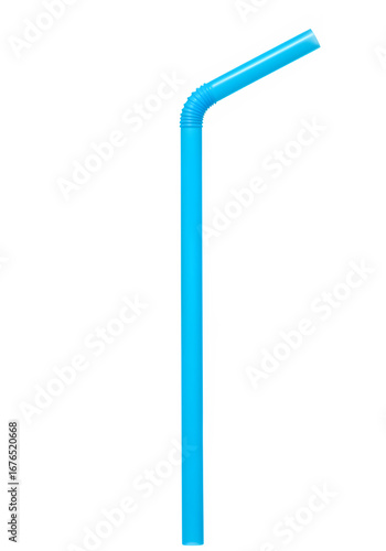 Close-up of a Blue plastic drinking straw isolated on white or transparent background. PNG, with a clipping path