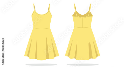 Vector Illustration showcasing a Yellow Sundress in Front and Back Views on a White Background. A Fashion Apparel Concept for Summer, totaling 99