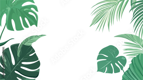 Vibrant green tropical monstera and palm leaves forming a natural decorative border