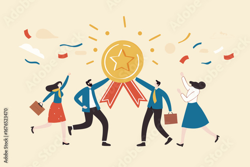 Professional or expert who success and win award, best office employee or specialist with skills to achieve goal concept, success businessman and businesswoman professional stand with star award.