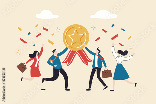 Professional or expert who success and win award, best office employee or specialist with skills to achieve goal concept, success businessman and businesswoman professional stand with star award.