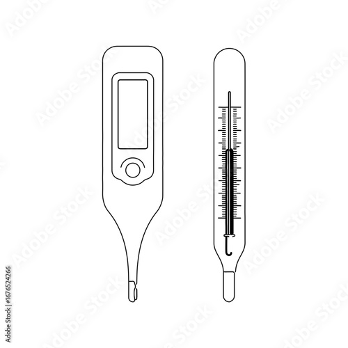 Medical Thermometers Digital and Mercury for Health Diagnosis and Measuring Temperature