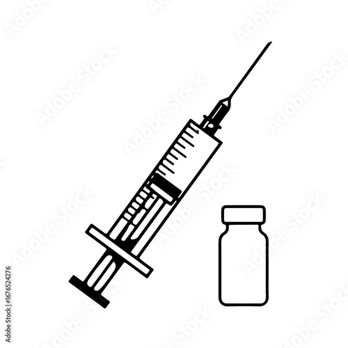 Medical syringe and vial illustration, vaccination concept, healthcare, injection, medicine
