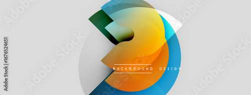 Abstract geometric shapes, vibrant colors, modern design. Gradient blends create dynamic visual effect. Minimalist composition.