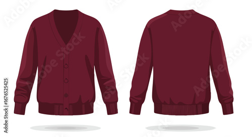 Burgundy Knitted Cardigan Showcase: Front and Back Views of a Comfortable and Stylish Garment
