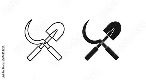 Simple Line Art Sickle and Shovel Icon