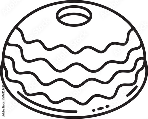 Simple line art drawing of a round donut with swirls and a hole