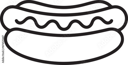 Simple outline drawing of a hot dog with mustard