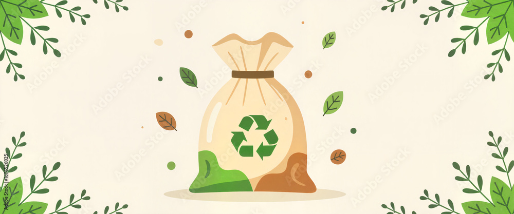 Fototapeta premium Biodegradable waste bag ready for composting, eco-friendly concept