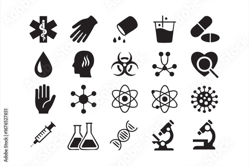 Vector Medical Science Icons Set for Healthcare and Laboratory Research
