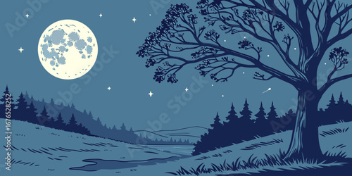 A tree under a full moon