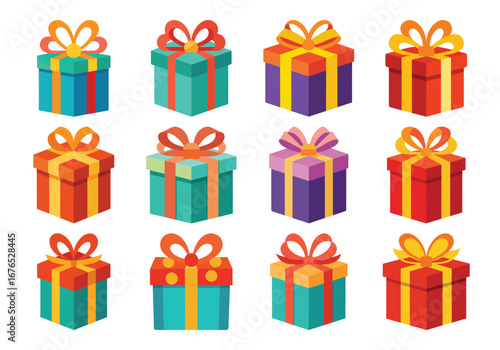 Gift box vector cartoon set icon. Illustration of isolated cartoon icon gift box with ribbon. Vector illustration set christmas present.