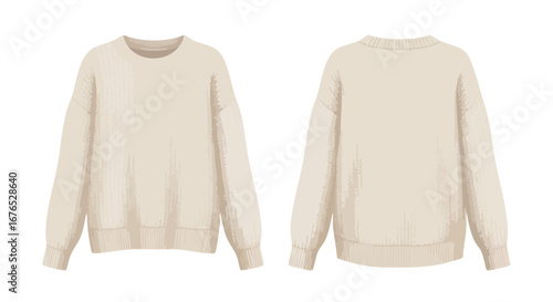 Cozy Knitwear: Front and Back View of an Elegant Oversized Sweater for a Relaxed Style and Wardrobe Essential offering Comfort and Simplicity