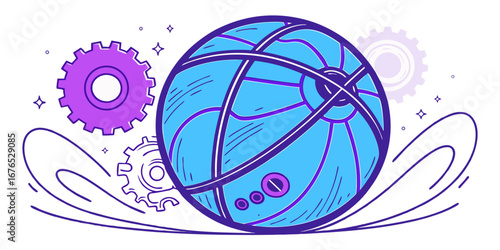 A basketball drawing with a basketball in the middle of it

