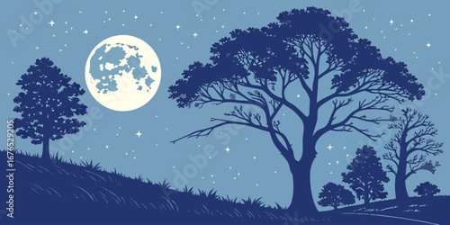 A tree under a full moon
