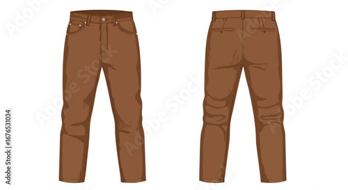Stylish Brown Pants Illustration: Front and Back View for Fashion and Design Projects offering versatile visual references