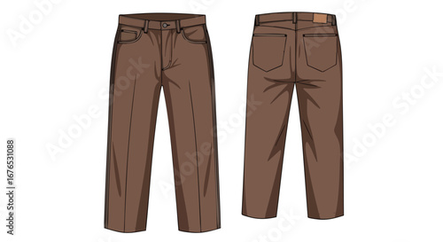 Brown-Toned Trousers: A Versatile Fashion Staple for Everyday Comfort and Style Depicting Front and Back Views on Isolated Background