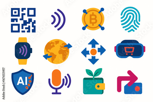 Flat futuristic digital payments vector icons set