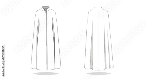 Elegant Cape Garment Technical Sketch: Front and Back Views for Fashion Design and Production Purposes Showcase for Clothing Designers and Pattern