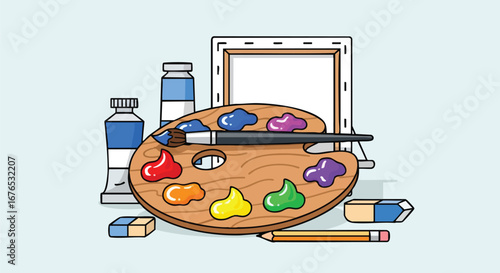 Delightful artistic composition featuring essential creative tools and an inviting palette perfect for artistic endeavors and creative projects