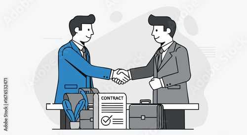Business Collaboration: Illustration of a handshake symbolizing a completed business contract and partnership between two professionals