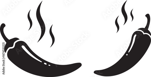 Two hot chili peppers steaming silhouette