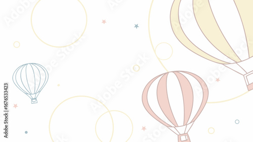 Whimsical hot air balloons and stars on a soft pastel background