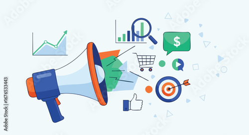 Amplifying Growth: Megaphone Symbolizing Marketing Strategies and Business Development Tactics that Drive Sales, Engagement and Achieved Success