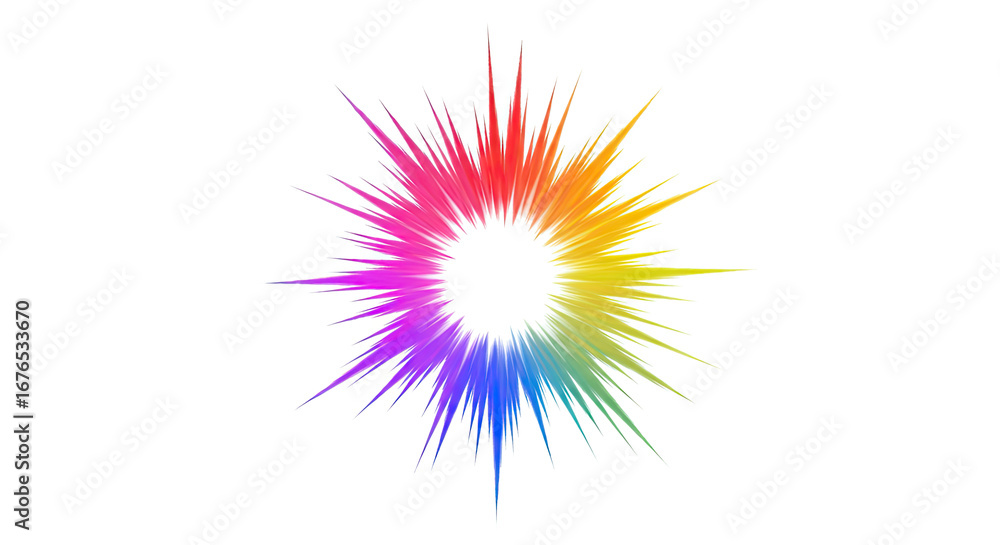 Fototapeta premium Abstract Colorful Burst on White Background Radiating Rainbow Energy