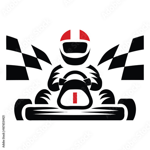 Go-Kart Racing Silhouette Vector – Dynamic Kart Driver with Checkered Flags