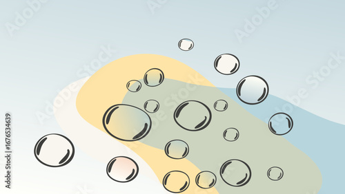 Abstract bubbles floating on softly colored wavy background