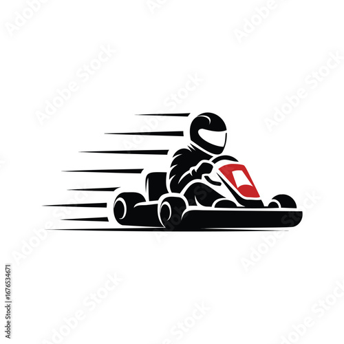 Go-Kart Racing Silhouette Vector – Dynamic Kart Driver with Checkered Flags