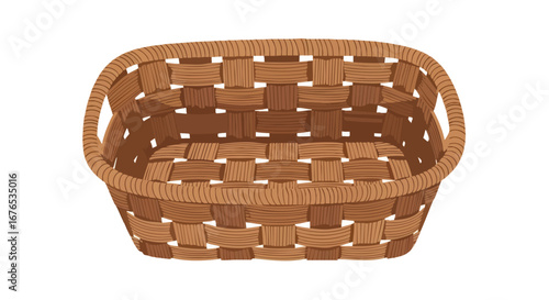 Delicate weave: rustic brown empty basket ready for harvest bounty and artisan crafts projects and creative designs
