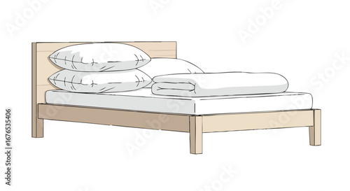 Minimalist depiction of a bed with crisp white linens and soft pillows inviting sleep and relaxation creating a serene and peaceful atmosphere