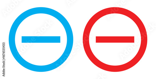 Minus Sign in Red and Cyan Circle – Stop Symbol Prohibition Vector Illustration