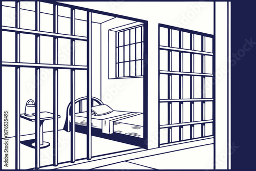 Prison Building Illustration. Correctional Facility Drawing. Jail Architecture Artwork. Penitentiary Building Sketch. Prison Structure Illustration. Detention Center Drawing. Security Prison Building