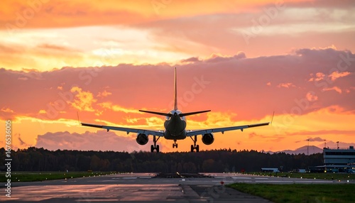 Fototapeta Naklejka Na Ścianę i Meble -  Airplane landing at sunset (22)