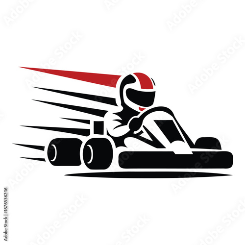 Go-Kart Racing Silhouette Vector – Dynamic Kart Driver with Checkered Flags