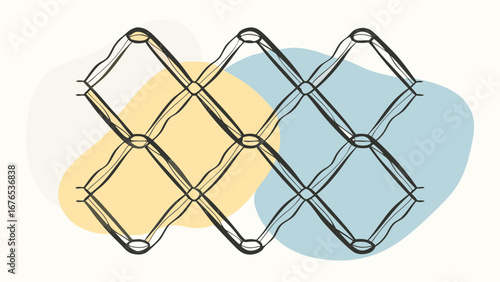 Abstract geometric pattern with hand drawn diamond shapes and soft pastel background blobs