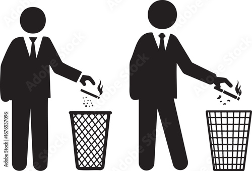 Two businessmen silhouettes disposing of trash