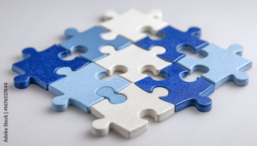 Fototapeta premium A close-up of a puzzle, with a light blue and white design