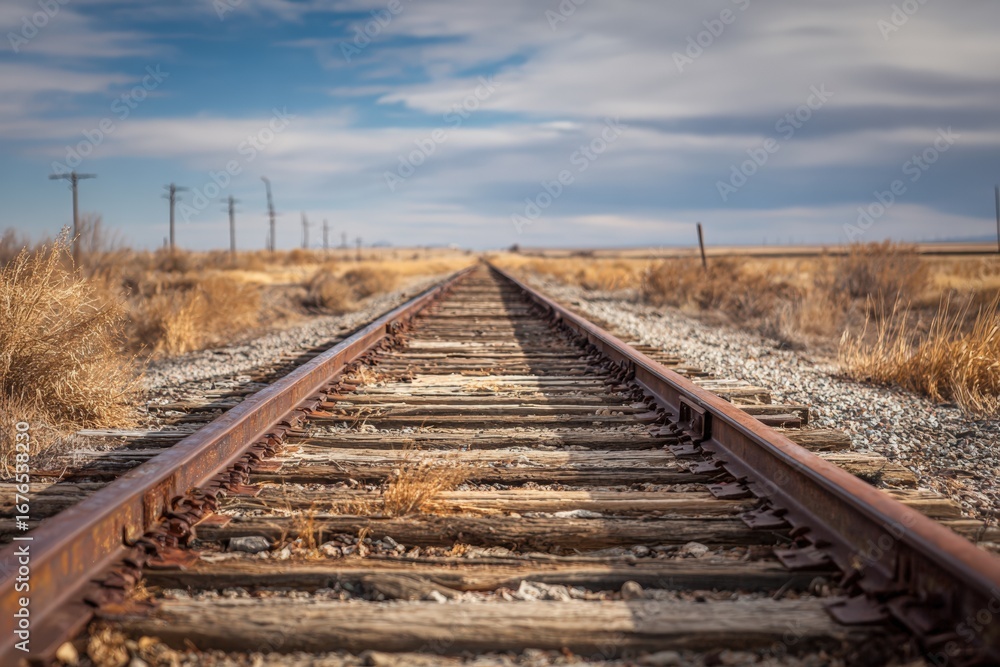 Fototapeta premium Railroad tracks stretching into a vast landscape