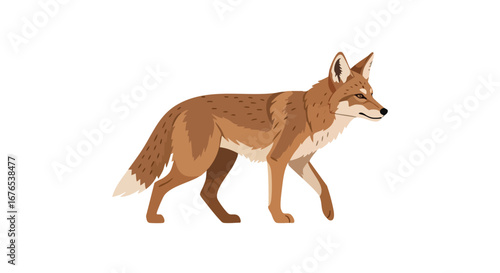 Detailed Vector Illustration of a Coyote Walking isolated on a white background to enhance visual appeal and provide focused subject matter