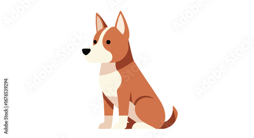 Illustrative depiction of a brown and white canine with pointy ears showcasing a cartoonish simple dog animal pet character isolated on a white